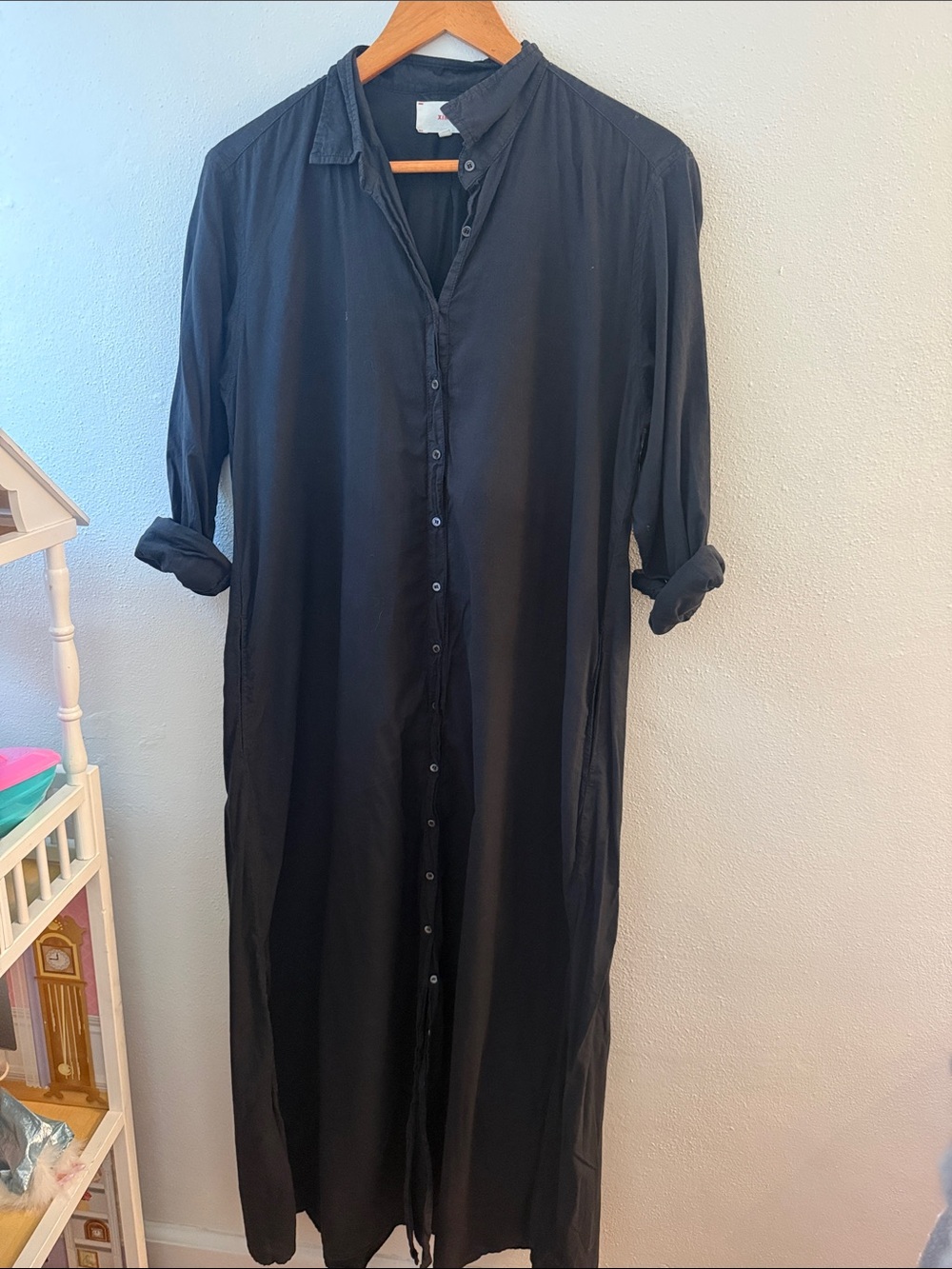 XiRENA Boden Black Long Sleeve Maxi Shirt Dress xs